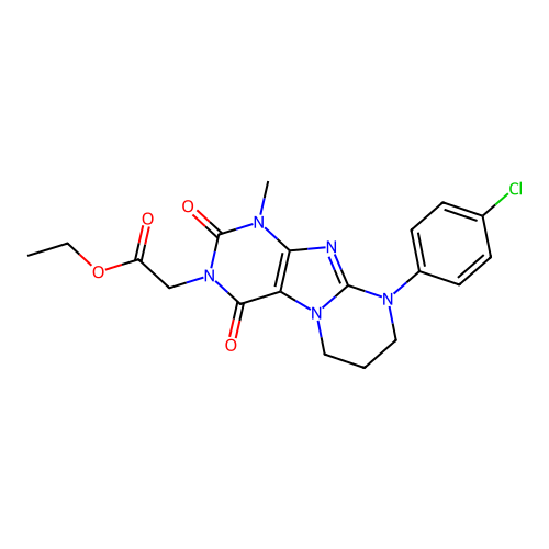 ethyl 2-[9-(4-chlorophenyl)-1-methyl-2,4-dioxo-1H,2H,3H,4H,6H,7H,8H,9H-pyrimido[1,2-g]purin-3-yl]acetate structure
