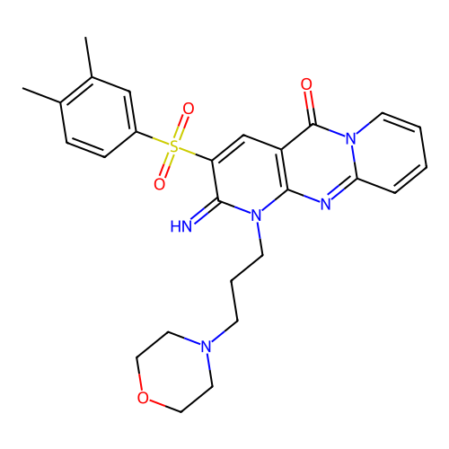 3-[(3,4-dimethylphenyl)sulfonyl]-2-imino-1-(3-morpholin-4-ylpropyl)-1,6-dihydr opyridino[1,2-a]pyridino[2,3-d]pyrimidin-5-one structure