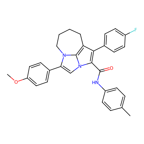 1-(4-fluorophenyl)-4-(4-methoxyphenyl)-N-(4-methylphenyl)-5,6,7,8-tetrahydro-2a,4a-diazacyclopenta[cd]azulene-2-carboxamide structure