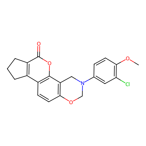 3-(3-chloro-4-methoxyphenyl)-3,4,8,9-tetrahydro-2H-cyclopenta[3,4]chromeno[8,7-e][1,3]oxazin-6(7H)-one structure