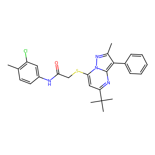 2-[(5-tert-butyl-2-methyl-3-phenylpyrazolo[1,5-a]pyrimidin-7-yl)sulfanyl]-N-(3-chloro-4-methylphenyl)acetamide structure