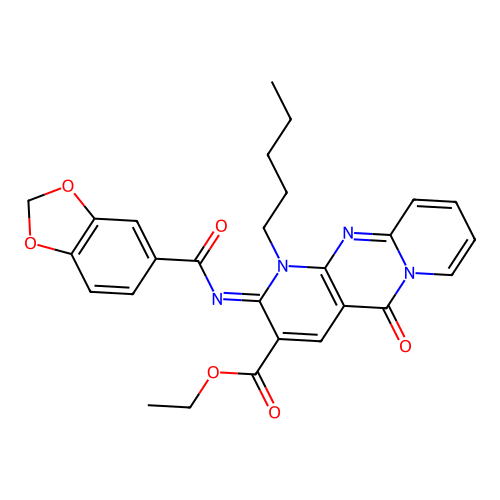 (Z)-ethyl 2-((benzo[d][1,3]dioxole-5-carbonyl)imino)-5-oxo-1-pentyl-2,5-dihydro-1H-dipyrido[1,2-a:2',3'-d]pyrimidine-3-carboxylate structure