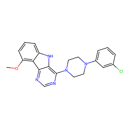 4-[4-(3-chlorophenyl)piperazin-1-yl]-9-methoxy-5H-pyrimido[5,4-b]indole structure