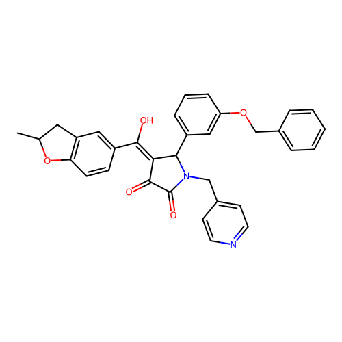 (4E)-4-[hydroxy-(2-methyl-2,3-dihydro-1-benzofuran-5-yl)methylidene]-5-(3-phenylmethoxyphenyl)-1-(pyridin-4-ylmethyl)pyrrolidine-2,3-dione structure