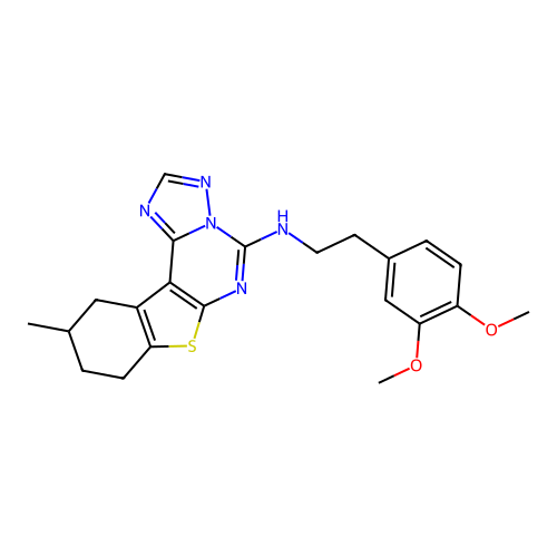 N-(3,4-dimethoxyphenethyl)-10-methyl-8,9,10,11-tetrahydrobenzo[4,5]thieno[3,2-e][1,2,4]triazolo[1,5-c]pyrimidin-5-amine structure