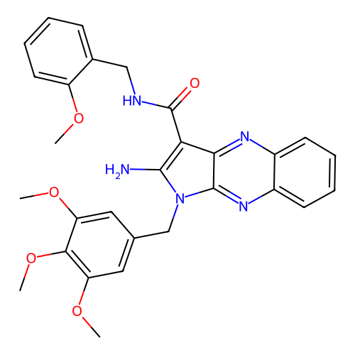 2-amino-N-(2-methoxybenzyl)-1-(3,4,5-trimethoxybenzyl)-1H-pyrrolo[2,3-b]quinoxaline-3-carboxamide structure