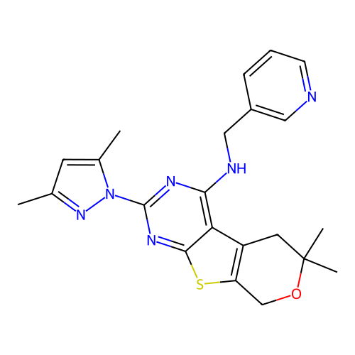 [2-(3,5-dimethylpyrazol-1-yl)-6,6-dimethyl-5,8-dihydropyrano[4,5]thieno[1,2-c]pyrimidin-4-yl]-(3-pyridylmethyl)amine structure