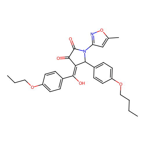 (4E)-5-(4-butoxyphenyl)-4-[hydroxy(4-propoxyphenyl)methylidene]-1-(5-methyl-1,2-oxazol-3-yl)pyrrolidine-2,3-dione structure