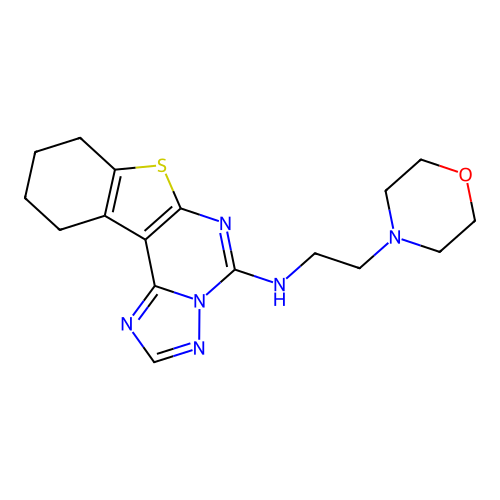 N-(2-morpholinoethyl)-8,9,10,11-tetrahydrobenzo[4,5]thieno[3,2-e][1,2,4]triazolo[1,5-c]pyrimidin-5-amine structure