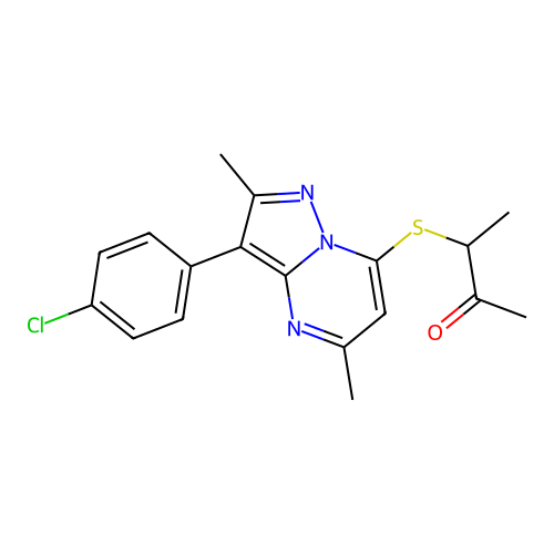 3-{[3-(4-chlorophenyl)-2,5-dimethylpyrazolo[1,5-a]pyrimidin-7-yl]sulfanyl}butan-2-one structure