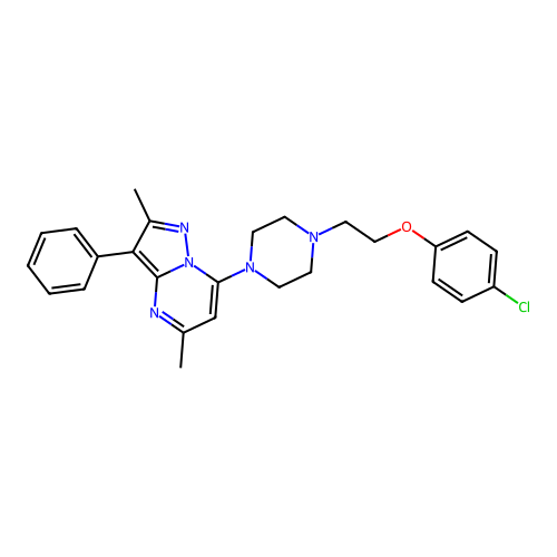 7-(4-(2-(4-chlorophenoxy)ethyl)piperazin-1-yl)-2,5-dimethyl-3-phenylpyrazolo[1,5-a]pyrimidine structure