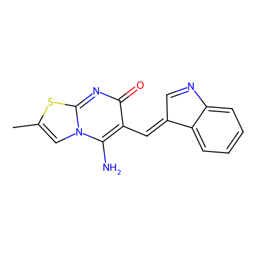 (Z)-6-((1H-indol-3-yl)methylene)-5-imino-2-methyl-5H-thiazolo[3,2-a]pyrimidin-7(6H)-one structure