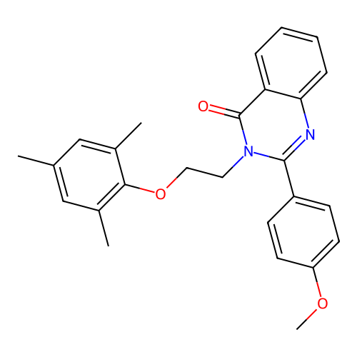 2-(4-methoxyphenyl)-3-[2-(2,4,6-trimethylphenoxy)ethyl]quinazolin-4(3H)-one structure