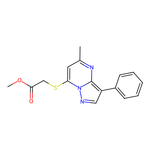 Methyl [(5-methyl-3-phenylpyrazolo[1,5-a]pyrimidin-7-yl)sulfanyl]acetate structure