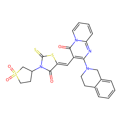 2-(3,4-dihydroisoquinolin-2(1H)-yl)-3-{(Z)-[3-(1,1-dioxidotetrahydrothiophen-3-yl)-4-oxo-2-thioxo-1,3-thiazolidin-5-ylidene]methyl}-4H-pyrido[1,2-a]pyrimidin-4-one structure