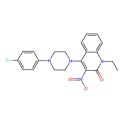 1-ethyl-4-(4-(4-fluorophenyl)piperazin-1-yl)-3-nitroquinolin-2(1H)-one structure