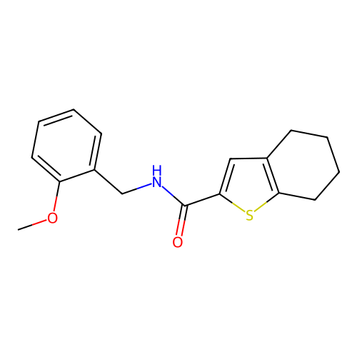 N-[(2-methoxyphenyl)methyl]-4,5,6,7-tetrahydro-1-benzothiophene-2-carboxamide structure
