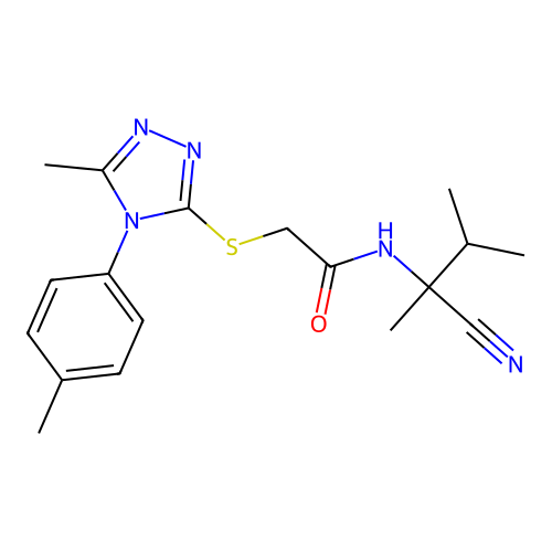 N-(2-cyano-3-methylbutan-2-yl)-2-[[5-methyl-4-(4-methylphenyl)-1,2,4-triazol-3-yl]sulfanyl]acetamide structure