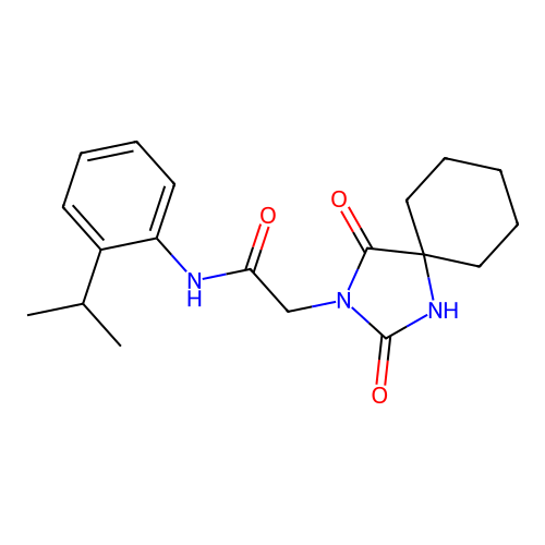 2-(2,4-dioxo-1,3-diazaspiro[4.5]dec-3-yl)-N-(2-isopropylphenyl)acetamide structure