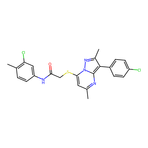 N-(3-chloro-4-methylphenyl)-2-{[3-(4-chlorophenyl)-2,5-dimethylpyrazolo[1,5-a]pyrimidin-7-yl]sulfanyl}acetamide structure