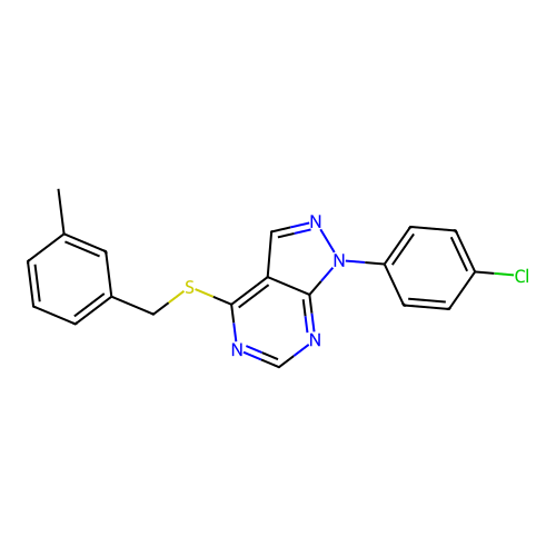 1-(4-chlorophenyl)-4-[(3-methylbenzyl)sulfanyl]-1H-pyrazolo[3,4-d]pyrimidine structure