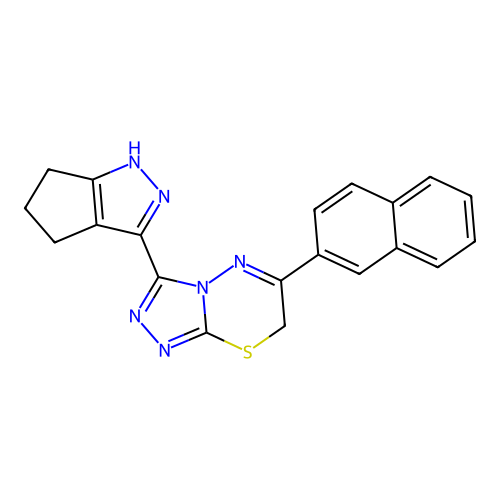 6-(naphthalen-2-yl)-3-(1,4,5,6-tetrahydrocyclopenta[c]pyrazol-3-yl)-7H-[1,2,4]triazolo[3,4-b][1,3,4]thiadiazine structure