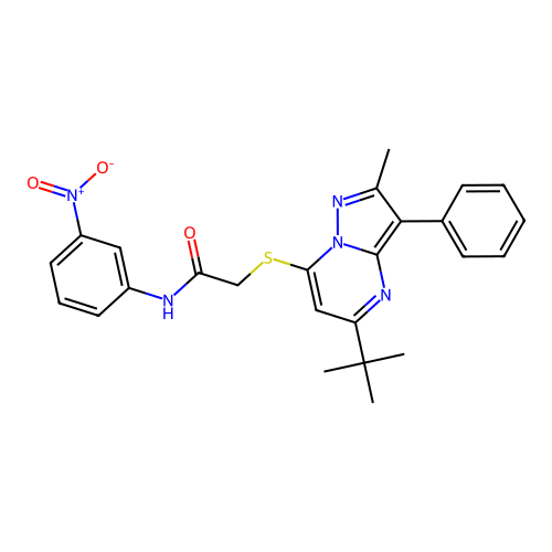 2-((5-(tert-butyl)-2-methyl-3-phenylpyrazolo[1,5-a]pyrimidin-7-yl)thio)-N-(3-nitrophenyl)acetamide structure