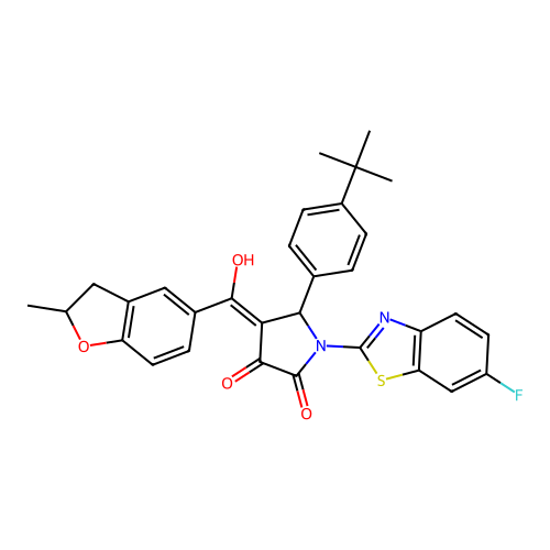 (4E)-5-(4-tert-butylphenyl)-1-(6-fluoro-1,3-benzothiazol-2-yl)-4-[hydroxy(2-methyl-2,3-dihydro-1-benzofuran-5-yl)methylidene]pyrrolidine-2,3-dione structure