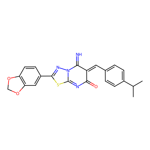 (Z)-2-(benzo[d][1,3]dioxol-5-yl)-5-imino-6-(4-isopropylbenzylidene)-5H-[1,3,4]thiadiazolo[3,2-a]pyrimidin-7(6H)-one structure