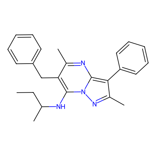 6-benzyl-N-(butan-2-yl)-2,5-dimethyl-3-phenylpyrazolo[1,5-a]pyrimidin-7-amine structure