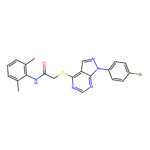 2-[1-(4-bromophenyl)pyrazolo[3,4-d]pyrimidin-4-yl]sulfanyl-N-(2,6-dimethylphenyl)acetamide structure