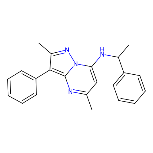 2,5-dimethyl-3-phenyl-N-(1-phenylethyl)pyrazolo[1,5-a]pyrimidin-7-amine structure