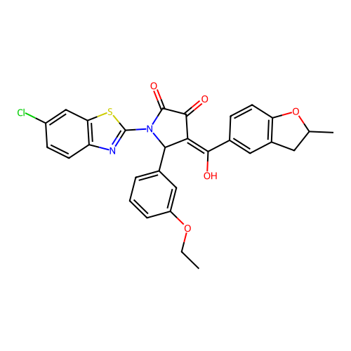 (4E)-1-(6-chloro-1,3-benzothiazol-2-yl)-5-(3-ethoxyphenyl)-4-[hydroxy(2-methyl-2,3-dihydro-1-benzofuran-5-yl)methylidene]pyrrolidine-2,3-dione structure