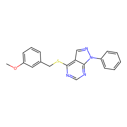 4-[(3-methoxybenzyl)sulfanyl]-1-phenyl-1H-pyrazolo[3,4-d]pyrimidine structure