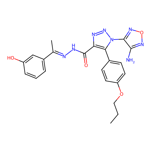 (E)-1-(4-amino-1,2,5-oxadiazol-3-yl)-N'-(1-(3-hydroxyphenyl)ethylidene)-5-(4-propoxyphenyl)-1H-1,2,3-triazole-4-carbohydrazide structure