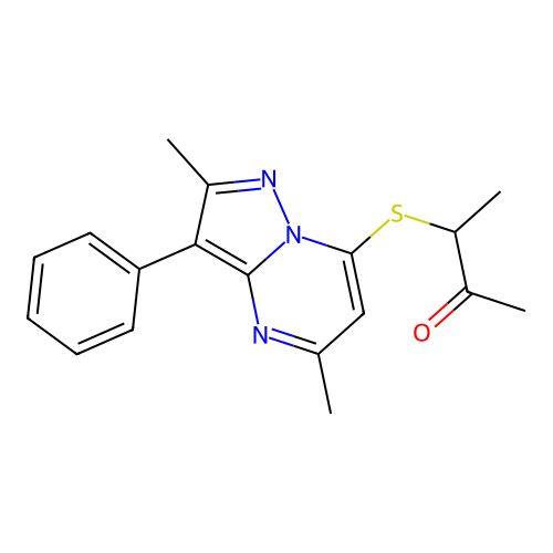 3-[(2,5-Dimethyl-3-phenylpyrazolo[1,5-a]pyrimidin-7-yl)sulfanyl]butan-2-one structure