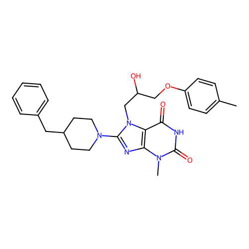 8-(4-benzylpiperidin-1-yl)-7-(2-hydroxy-3-(p-tolyloxy)propyl)-3-methyl-1H-purine-2,6(3H,7H)-dione structure