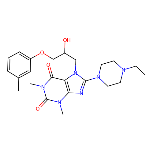 8-(4-ethylpiperazin-1-yl)-7-[2-hydroxy-3-(3-methylphenoxy)propyl]-1,3-dimethyl-3,7-dihydro-1H-purine-2,6-dione structure