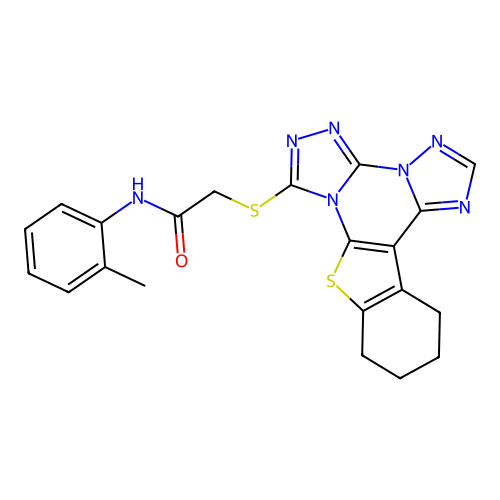 2-((10,11,12,13-tetrahydrobenzo[4,5]thieno[3,2-e]bis([1,2,4]triazolo)[4,3-a:1',5'-c]pyrimidin-7-yl)thio)-N-(o-tolyl)acetamide structure