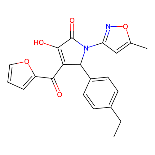 (4E)-5-(4-ethylphenyl)-4-[furan-2-yl(hydroxy)methylidene]-1-(5-methyl-1,2-oxazol-3-yl)pyrrolidine-2,3-dione structure
