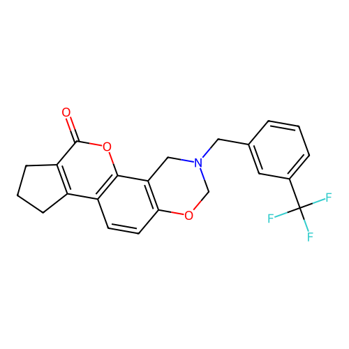 3-(3-(trifluoromethyl)benzyl)-3,4,8,9-tetrahydro-2H-cyclopenta[3,4]chromeno[8,7-e][1,3]oxazin-6(7H)-one structure