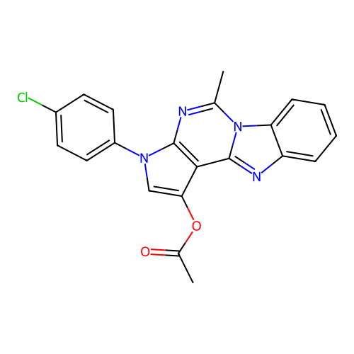 3-(4-chlorophenyl)-5-methyl-3H-pyrrolo[2',3':4,5]pyrimido[1,6-a]benzimidazol-1-yl acetate structure