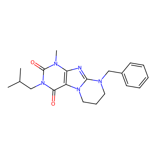 9-benzyl-3-isobutyl-1-methyl-6,7,8,9-tetrahydropyrimido[2,1-f]purine-2,4(1H,3H)-dione structure