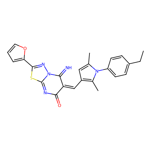 (E)-6-((1-(4-ethylphenyl)-2,5-dimethyl-1H-pyrrol-3-yl)methylene)-2-(furan-2-yl)-5-imino-5H-[1,3,4]thiadiazolo[3,2-a]pyrimidin-7(6H)-one structure