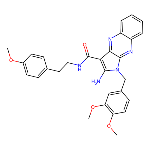 2-amino-1-(3,4-dimethoxybenzyl)-N-(4-methoxyphenethyl)-1H-pyrrolo[2,3-b]quinoxaline-3-carboxamide structure