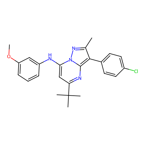 5-tert-butyl-3-(4-chlorophenyl)-N-(3-methoxyphenyl)-2-methylpyrazolo[1,5-a]pyrimidin-7-amine structure