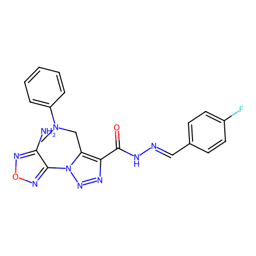 (E)-1-(4-amino-1,2,5-oxadiazol-3-yl)-N'-(4-fluorobenzylidene)-5-((methyl(phenyl)amino)methyl)-1H-1,2,3-triazole-4-carbohydrazide structure