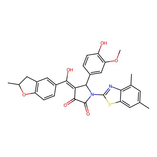 (4E)-1-(4,6-dimethyl-1,3-benzothiazol-2-yl)-5-(4-hydroxy-3-methoxyphenyl)-4-[hydroxy(2-methyl-2,3-dihydro-1-benzofuran-5-yl)methylidene]pyrrolidine-2,3-dione structure