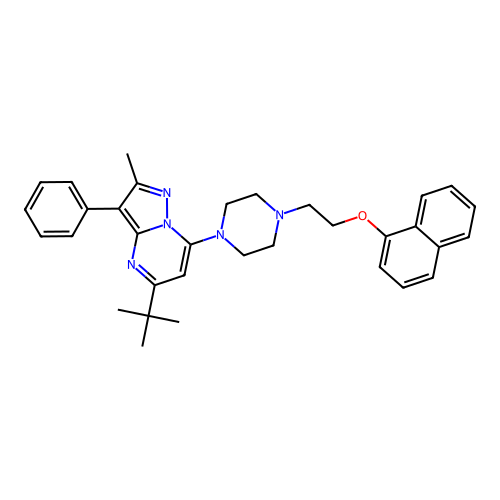 5-tert-butyl-2-methyl-7-{4-[2-(naphthalen-1-yloxy)ethyl]piperazin-1-yl}-3-phenylpyrazolo[1,5-a]pyrimidine structure