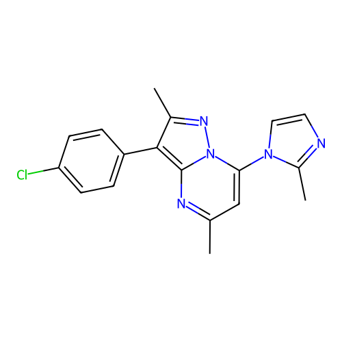 3-(4-chlorophenyl)-2,5-dimethyl-7-(2-methyl-1H-imidazol-1-yl)pyrazolo[1,5-a]pyrimidine structure